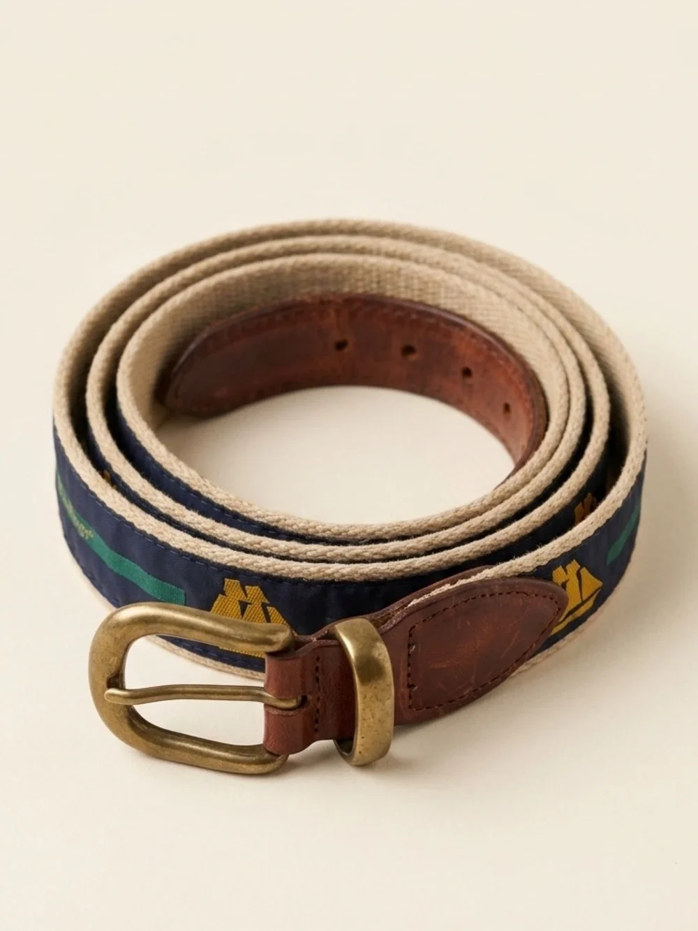 Vintage YRI Golf Belt Mens 32 The Landings Club Georgia Canvas Leather Preppy